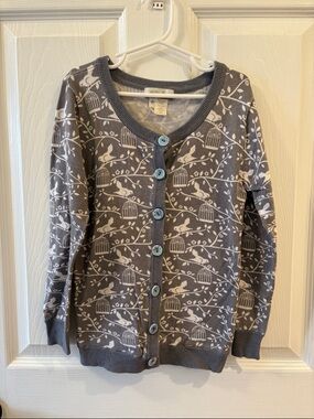 Matilda Jane Gray and White Bird-Print Button Cardigan